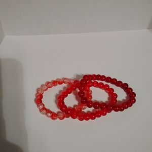 Handmade three piece cute colorful bright cool red bracelet set